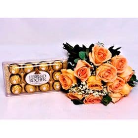 Buquê Rosas Chá e Ferrero Rocher