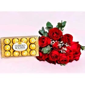 Buquê 12 Rosas Vermelhas + Ferrero Rocher